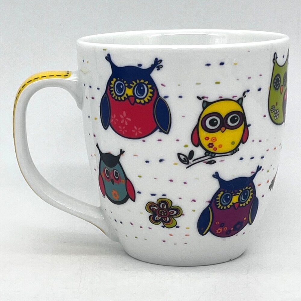 Colorful Owl Fowl Birds Floral Porcelain Coffee Cup Mug By Konitz Germany 12 oz. - Picture 3 of 10